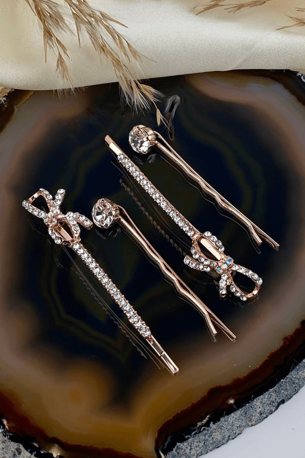 Tokasepeti Ribbon Detailed Stone Quad Wire Buckle Set Rose
