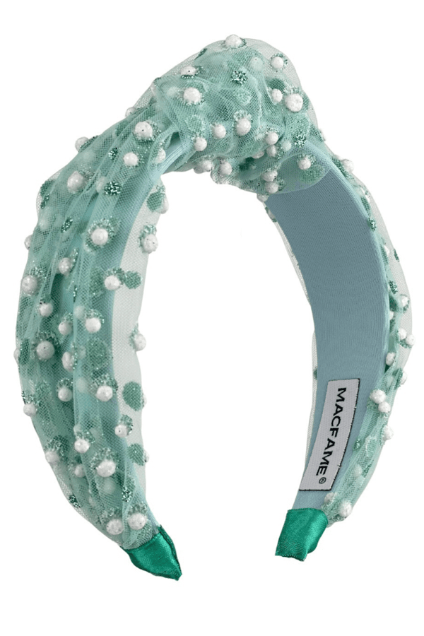 Turquoise Pompom Tulle Knotted Headband