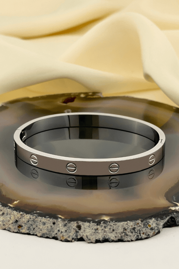 Screw Style Silver Bangle Bracelet