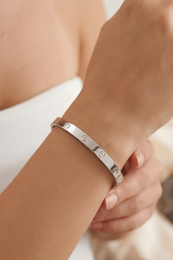 Screw Style Silver Bangle Bracelet