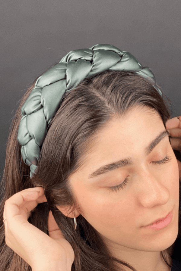 Green Leather Braided Headband