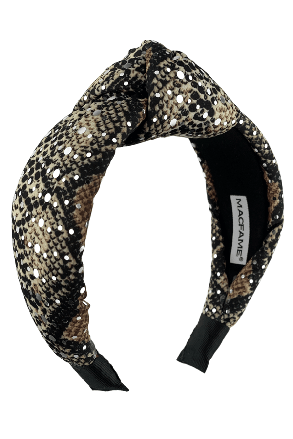 Snake Printed Padded Headband Beige