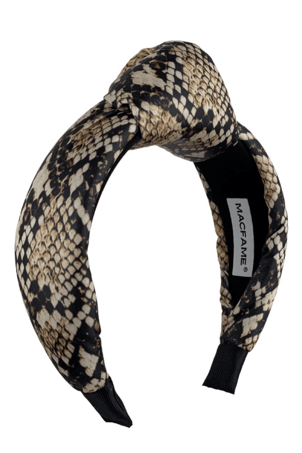 Snake Print Knotted Headband Beige