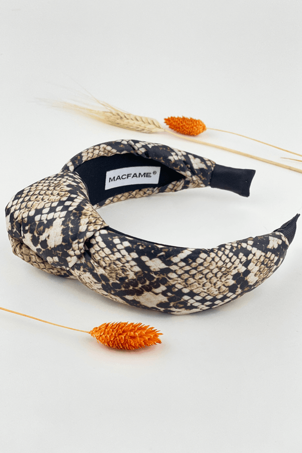 Snake Print Knotted Headband Beige