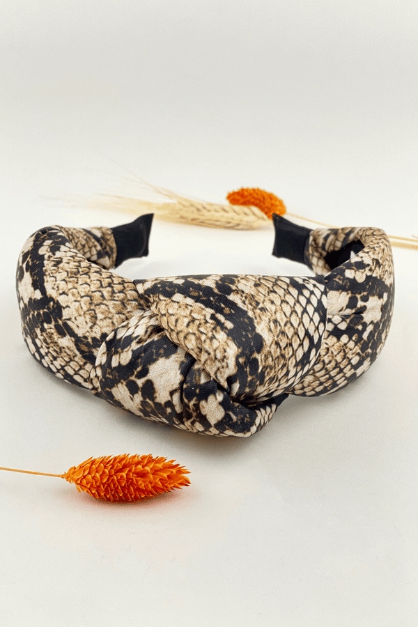 Snake Print Knotted Headband Beige