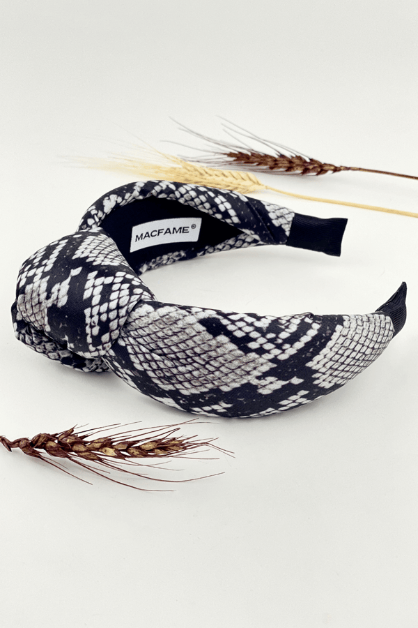 Snake Print Knotted Headband Gray