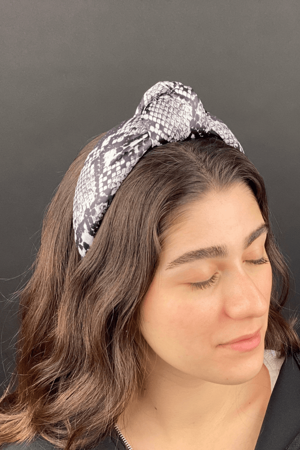 Snake Print Knotted Headband Gray