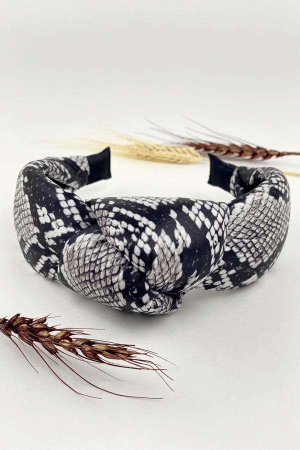 Snake Print Knotted Headband Gray
