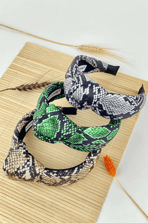 Snake Print Knotted Headband Green