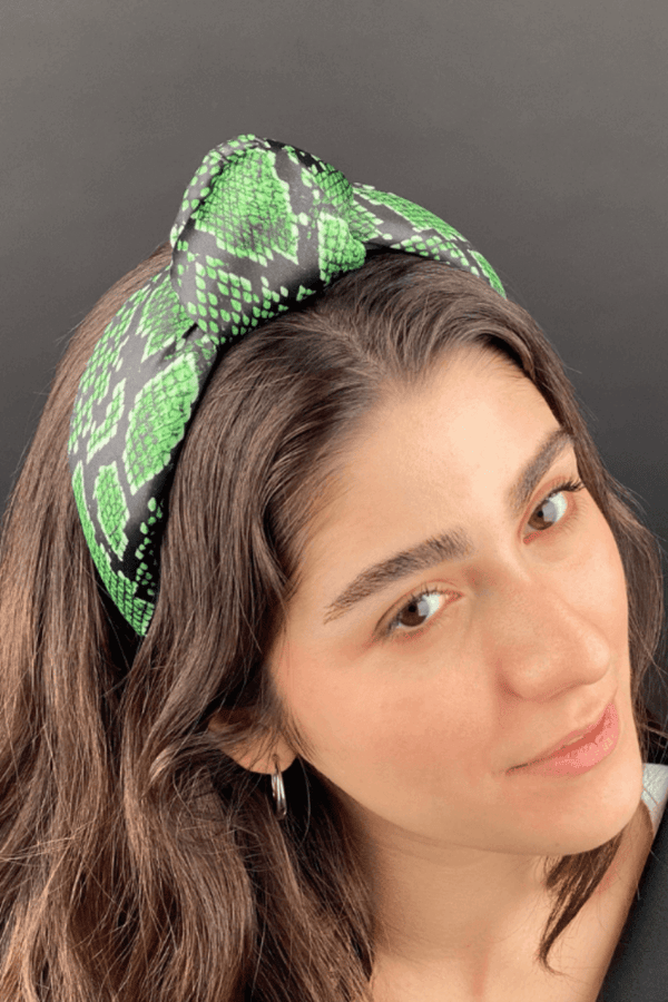 Snake Print Knotted Headband Green