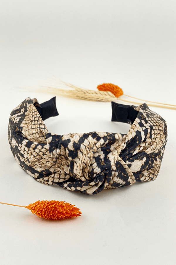 Snake Print Headband Beige