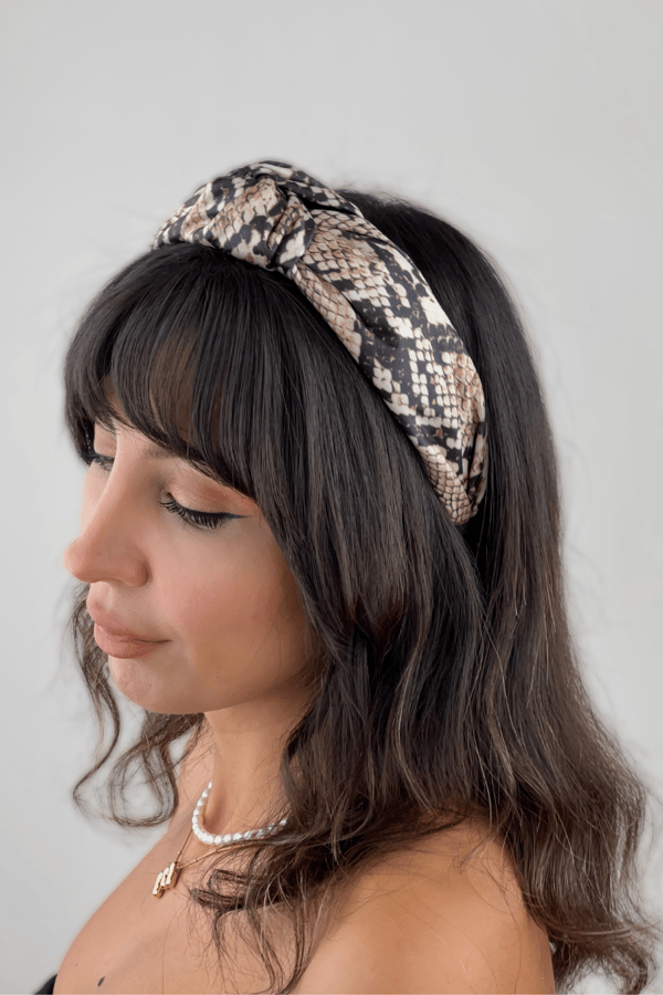 Snake Print Headband Beige