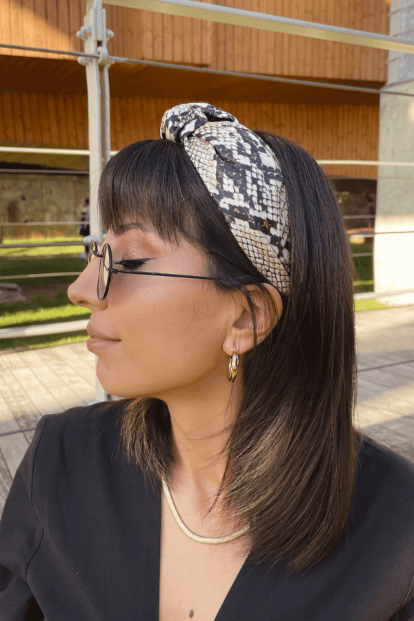 Snake Print Headband Beige