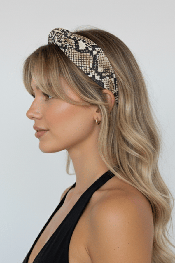 Snake Print Headband Beige