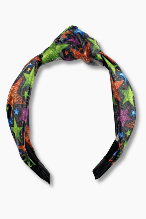 Star Print Faux Leather Headband Black