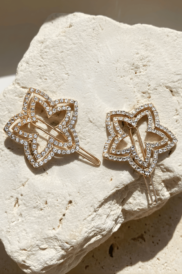 Star Embellished Hair Pin Gold (set of two)