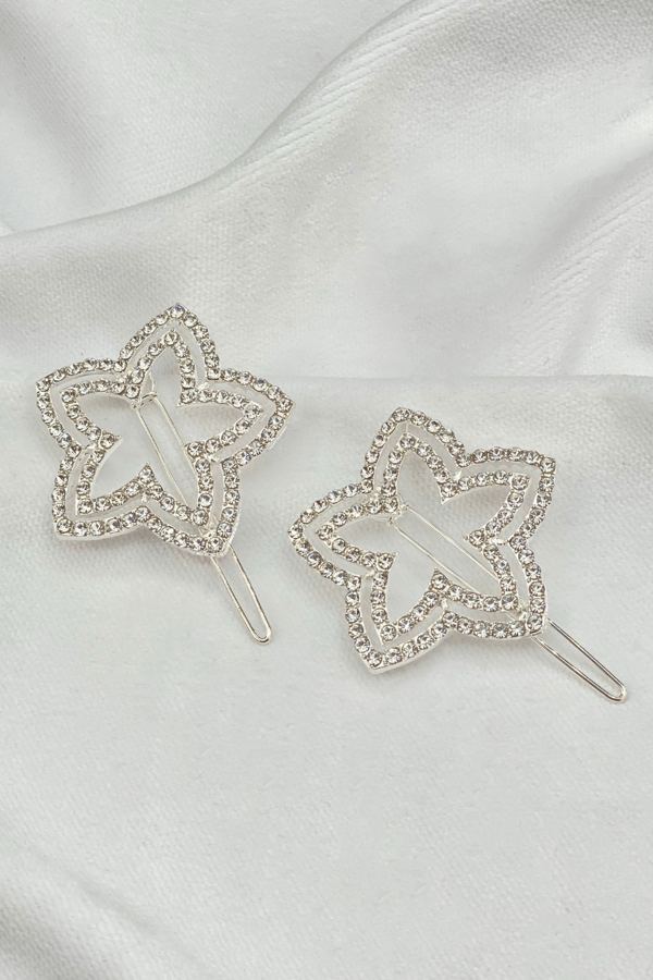 Star Embellished Hair Pin Silver (set of two)