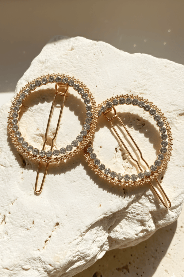 Tokasepeti Round Detailed Stone Double Side Buckle Set Gold
