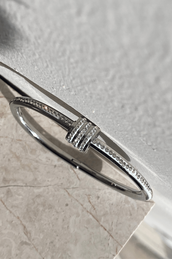 Zircon Stone Hinge Silver Bangle