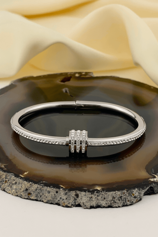 Zircon Stone Hinge Silver Bangle
