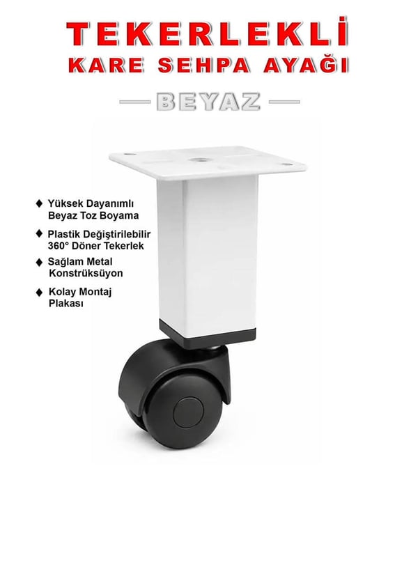 1 Adet 15cm Boy Beyaz Kare Plastik Tekerlekli Mobilya Sehpa Ayağı Teknobutik.com'da