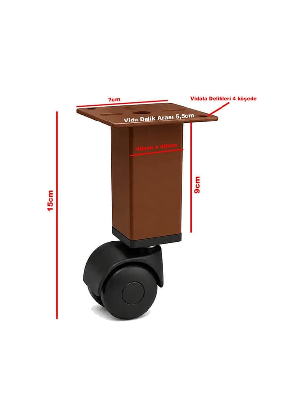 1 Adet 15cm Boy Kahve Kare Plastik Tekerlekli Mobilya Sehpa Ayağı Teknobutik.com'da