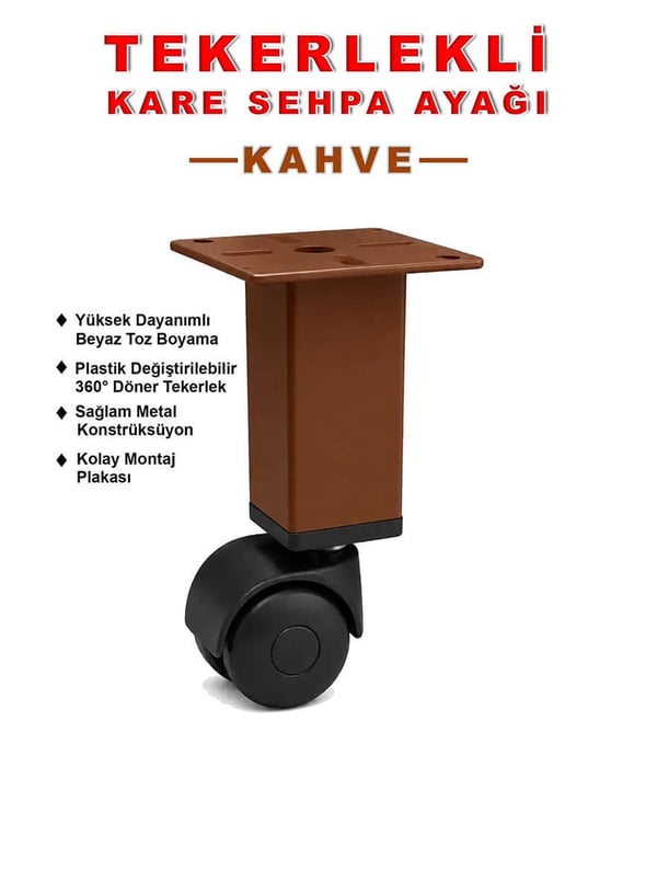 1 Adet 15cm Boy Kahve Kare Plastik Tekerlekli Mobilya Sehpa Ayağı Teknobutik.com'da