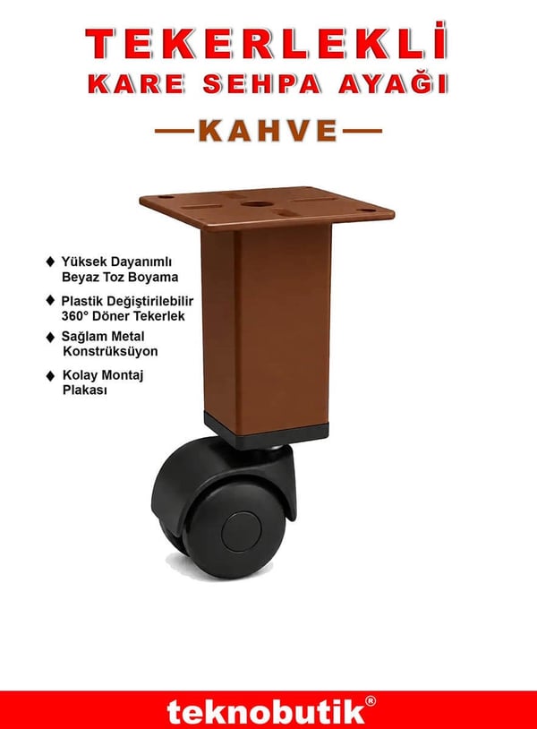 1 Adet 15cm Boy Kahve Kare Plastik Tekerlekli Mobilya Sehpa Ayağı Teknobutik.com'da