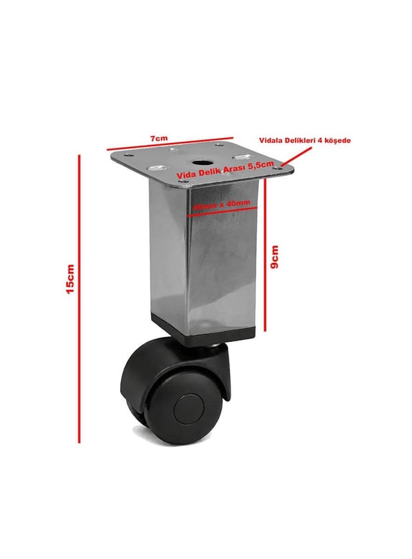1 Adet 15cm Boy Krom Kare Plastik Tekerlekli Mobilya Sehpa Ayağı Teknobutik.com'da