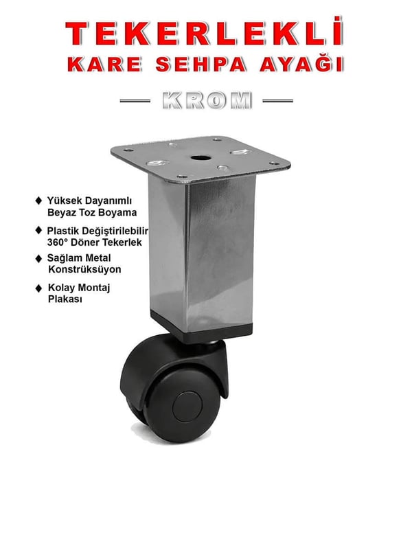1 Adet 15cm Boy Krom Kare Plastik Tekerlekli Mobilya Sehpa Ayağı Teknobutik.com'da