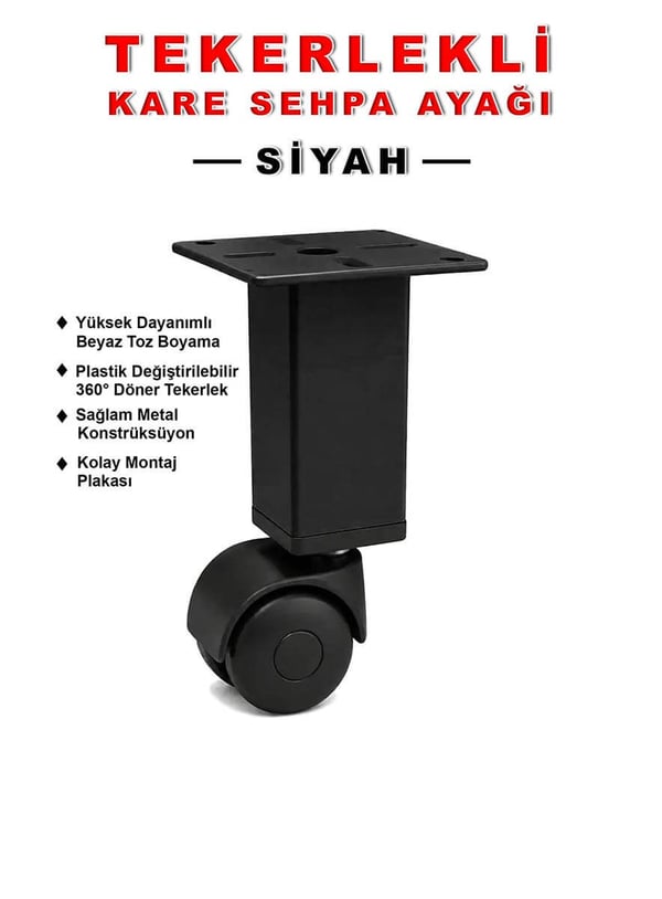 1 Adet 15cm Boy Siyah Kare Plastik Tekerlekli Mobilya Sehpa Ayağı Teknobutik.com'da