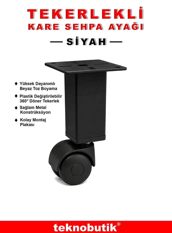 1 Adet 15cm Boy Siyah Kare Plastik Tekerlekli Mobilya Sehpa Ayağı Teknobutik.com'da