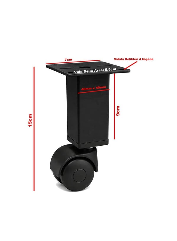 1 Adet 15cm Boy Siyah Kare Plastik Tekerlekli Mobilya Sehpa Ayağı Teknobutik.com'da