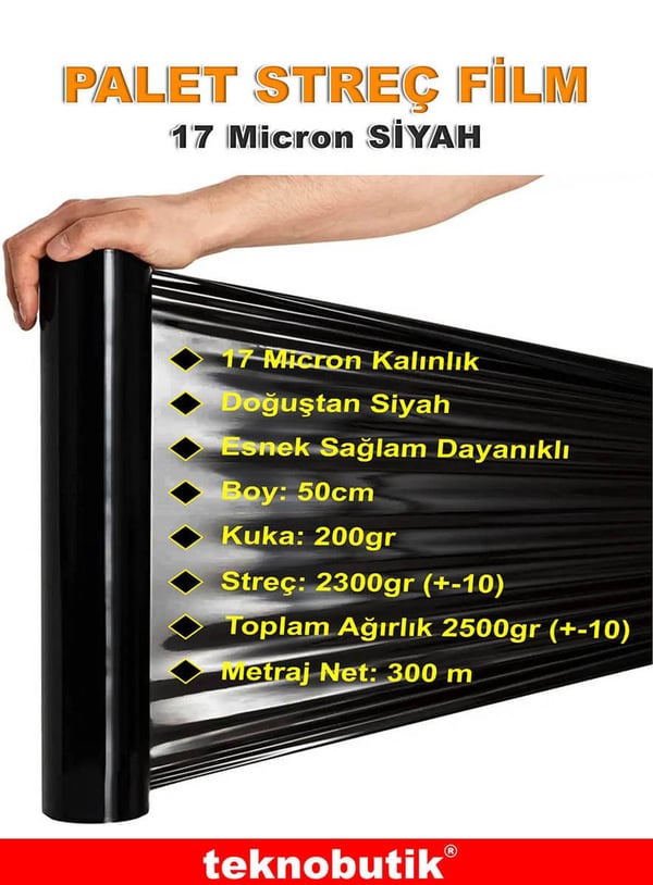 17 Micron Palet Streç Film Siyah 50cm 2500gr Teknobutik.com'da