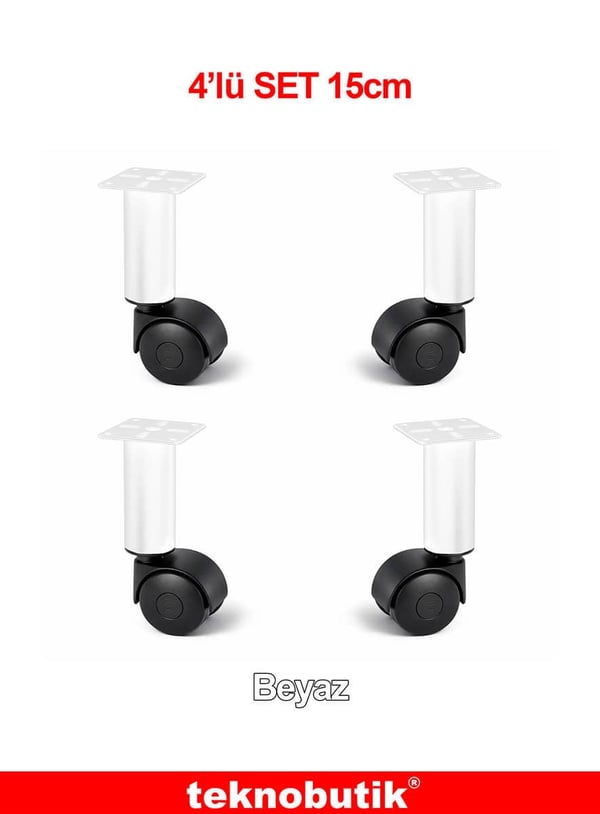 4 Adet 15cm Ø32mm Beyaz Metal Gövdeli Plastik Tekerlekli Sehpa Ayagi Teknobutik.com'da