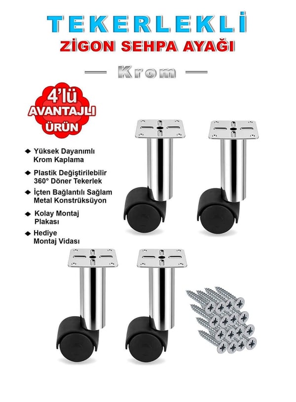 4 Adet 15cm Çap 32mm Metal Gövdeli Plastik Tekerlekli Mobilya Sehpa Ayağı Teknobutik.com'da