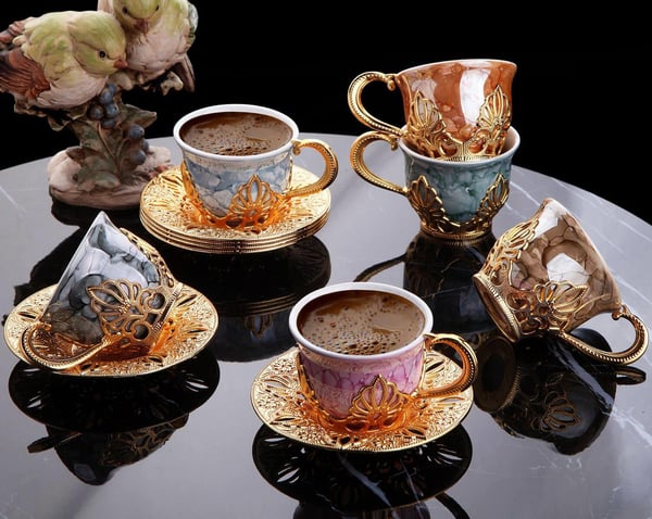 Ahu Tiryaki Desenli Mix Kahve Seti 18 Parça-Altın Teknobutik.com'da