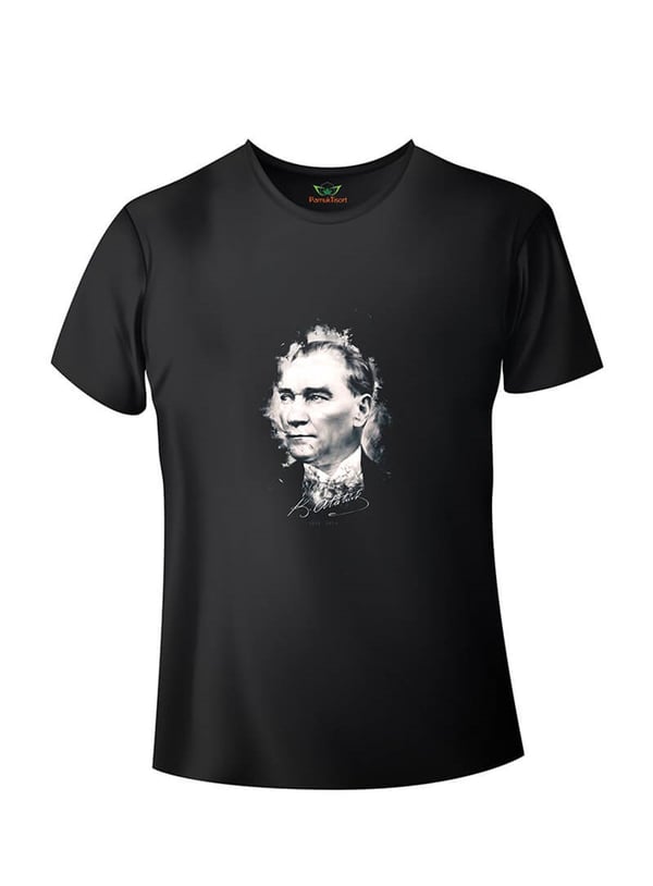 Atatürk Portresi Baskılı Siyah  Basic T-shirt Teknobutik.com'da