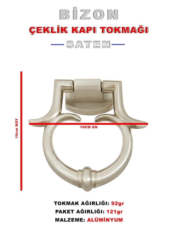 Bizon Saten Alüminyum Çelik Kapı Tokmağı Tak Tak Teknobutik.com'da
