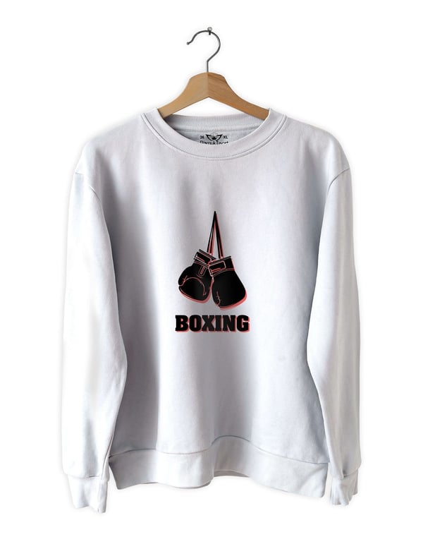 Boxing Baskılı Slim Fit Siyah - Beyaz Sweatshirt