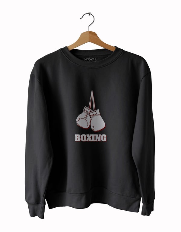 Boxing Baskılı Slim Fit Siyah - Beyaz Sweatshirt