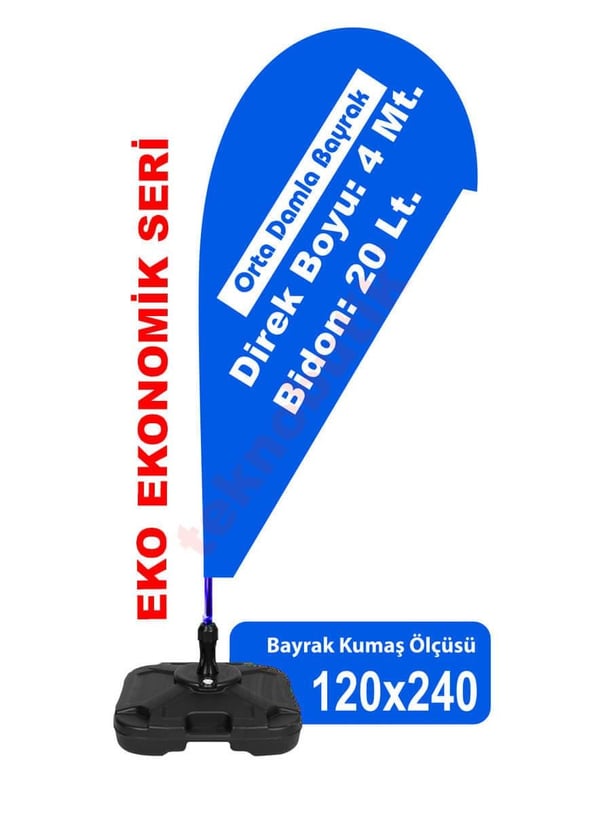Eko Orta Damla Bayrak Baskılı 120cm x 240cm Teknobutik.com'da