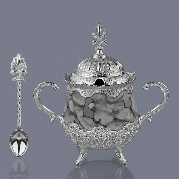 Gri Desenli Porselenli Yuvarlak Şekerlik-Nikel Teknobutik.com'da