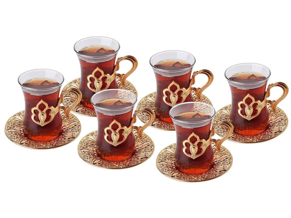 Harman Tepsili 6'lı Çay Takımı 19 Parça-Altın Teknobutik.com'da