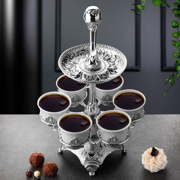İki Katlı Tablalı Mırra Sunum Seti-Nikel Teknobutik.com'da