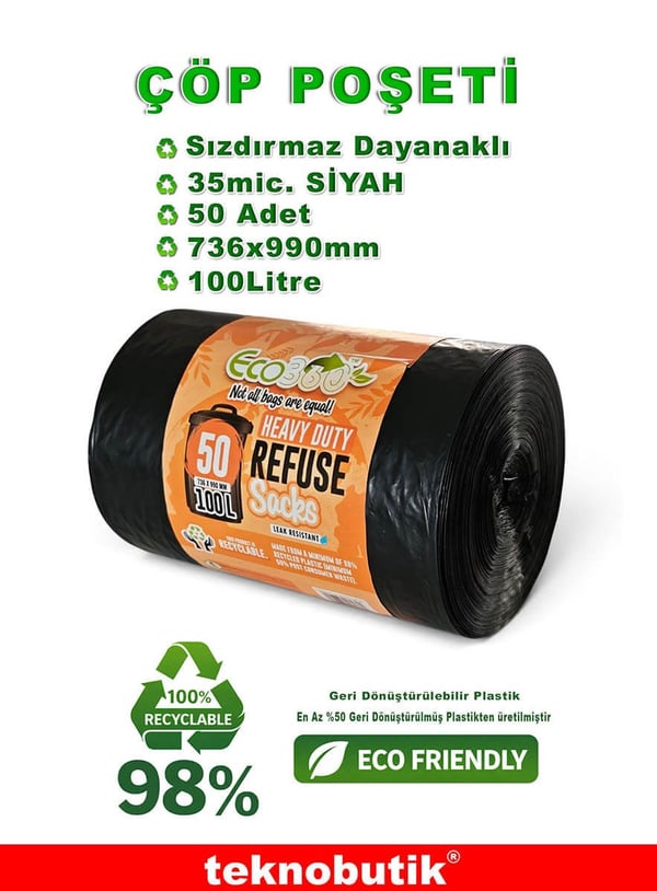 Jombo Boy 736x990mm 100 Litre Siyah Çöp Poşeti Teknobutik.com'da