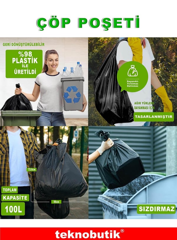 Jombo Boy 736x990mm 100 Litre Siyah Çöp Poşeti Teknobutik.com'da