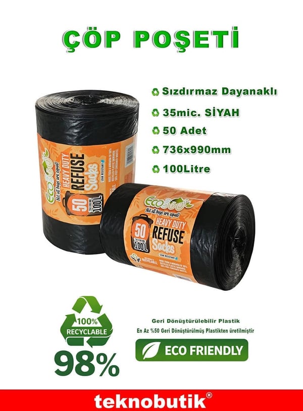 Jombo Boy 736x990mm 100 Litre Siyah Çöp Poşeti Teknobutik.com'da