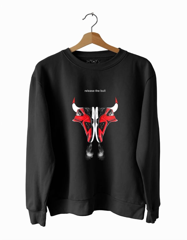 Jor-dan2 Boğa Baskılı Slim Fit Siyah - Beyaz Sweatshirt