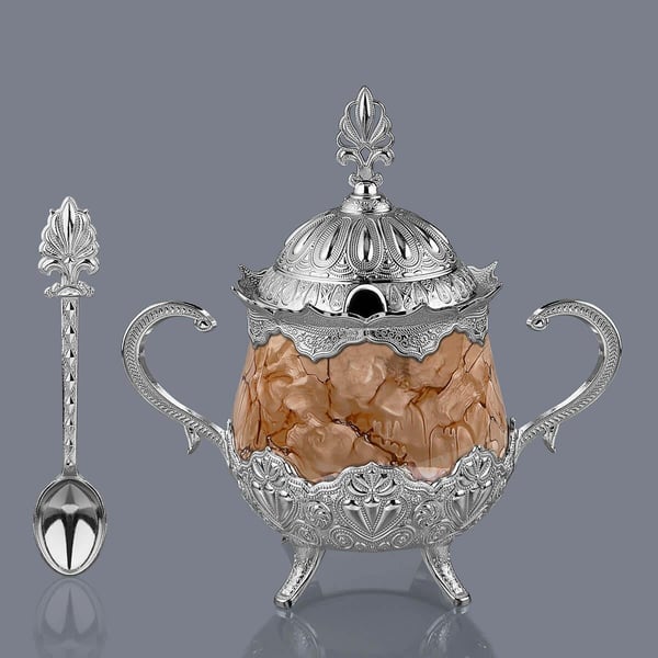 Kahverengi Desenli Porselenli Yuvarlak Şekerlik-Nikel Teknobutik.com'da